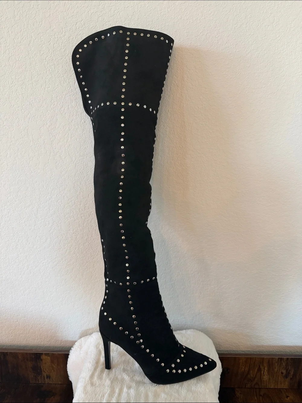 Studded Black Over-the-Knee High Heel Boot